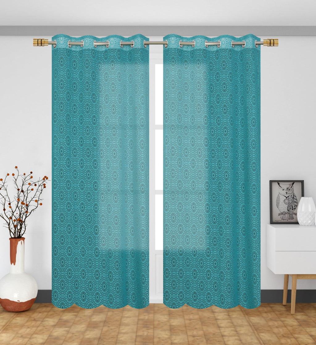 NACIA Heavy Polyester Net Semi Sheer Curtains for Door | Geometric Design Grommet Curtains | Semi Transparent Window Drapes for Living Room Bedroom Home Décor