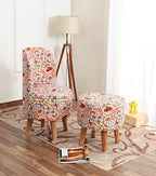 NACIA Velvet Printed Ottoman Chair with Stool Combo | Dressing Table Chair for Bedroom Makeup Room Decor | Modern Upholstered Ottoman with Wooden Legs for Living Room & Home
