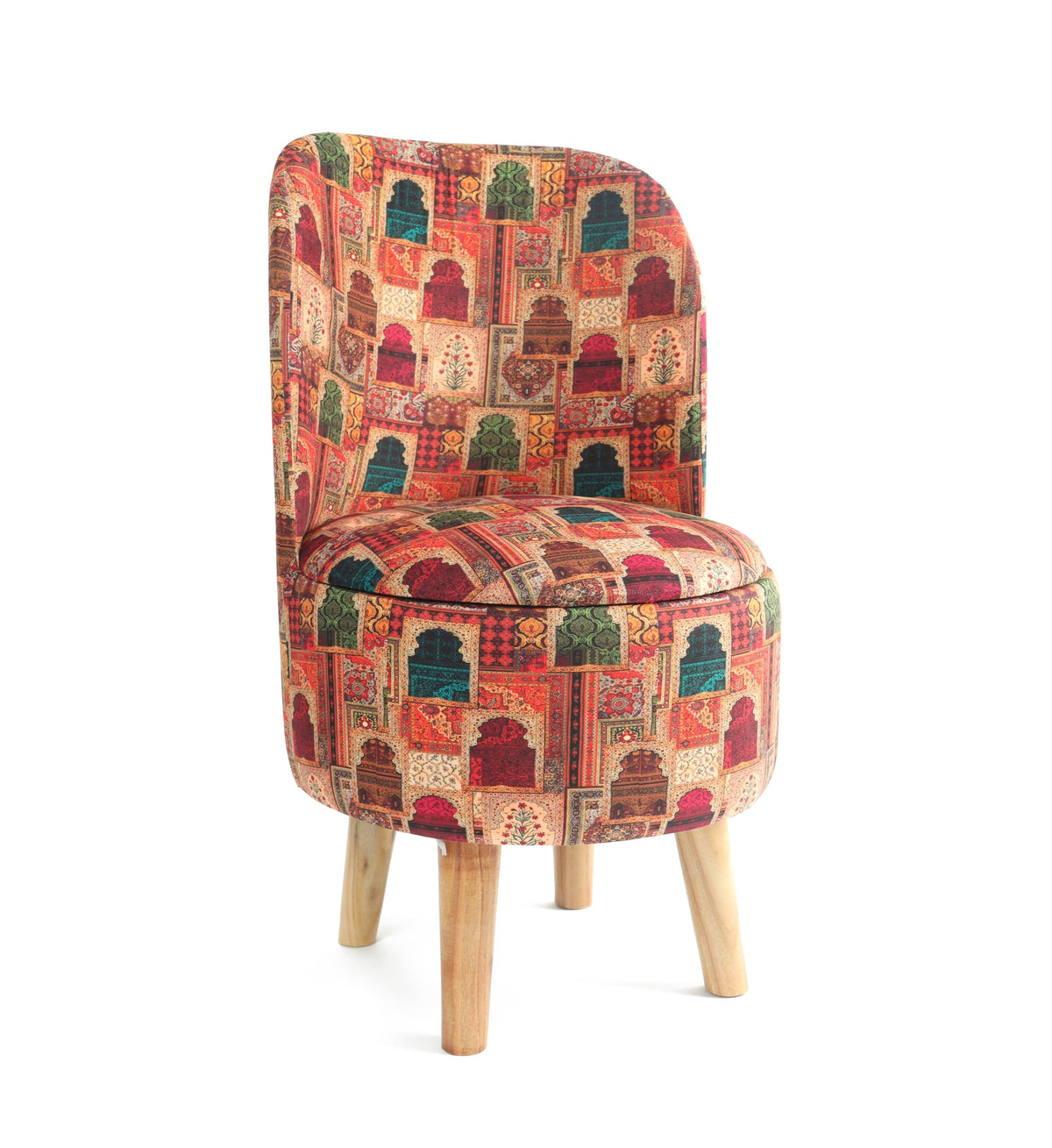 NACIA Velvet Printed Ottoman Chair | Dressing Table Chair for Bedroom Makeup Room Decor | Modern Upholstered Ottoman with Wooden Legs for Living Room & Home (18x18x32 Inches)
