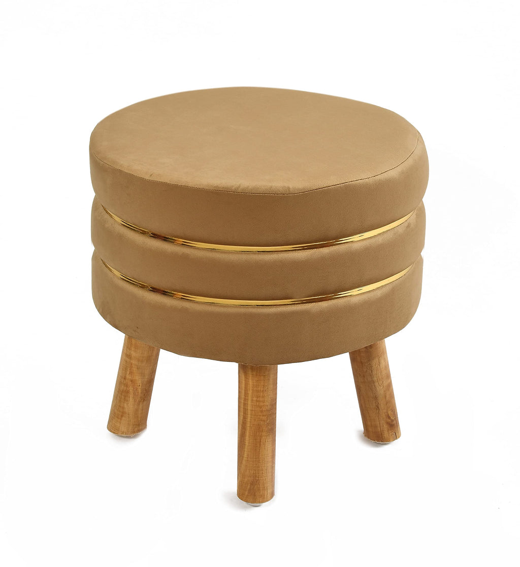 NACIA Velvet Upholstered Ottoman Stool with Wooden Legs | Round Pouffe Footrest Seat for Living Room Bedroom Balcony | Compact Foot Stool for Sitting Home Decor Furniture, 18 Inch
