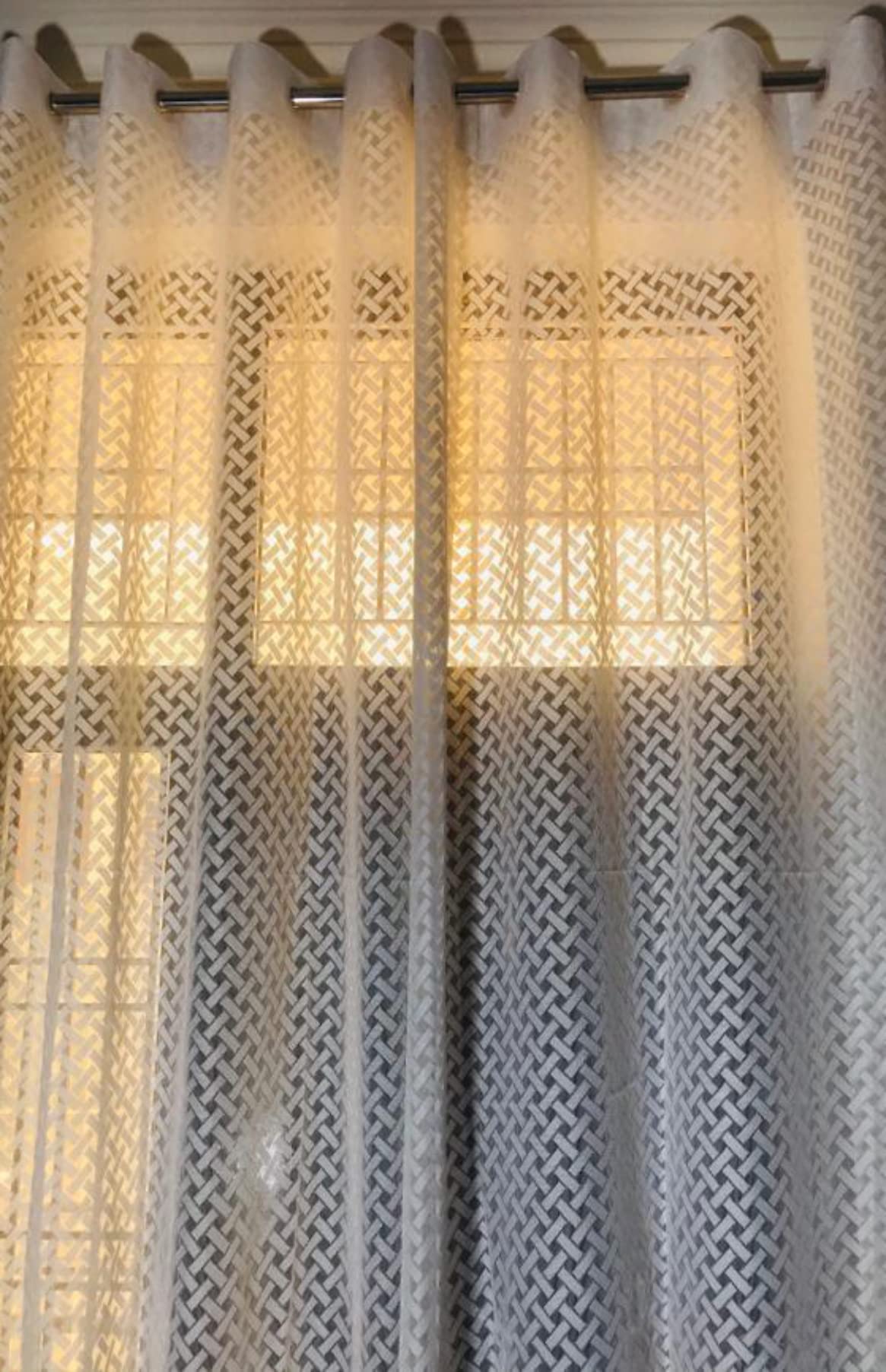 NACIA Criss Cross Net Semi Sheer Curtains | Geometric Door Curtains with Eyelet Rings | Light Filtering Polyester Curtains for Living Room and Bedroom