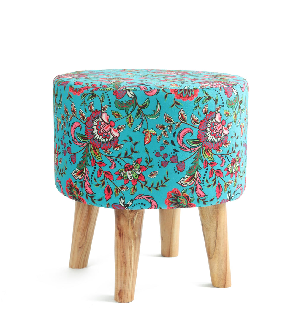 NACIA Printed Ottoman Stool for Living Room | Wooden Pouffe for Sitting and Footrest | Furniture for Home Decor