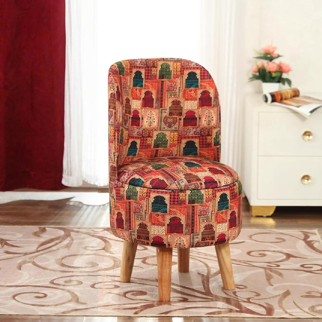 NACIA Velvet Printed Ottoman Chair | Dressing Table Chair for Bedroom Makeup Room Decor | Modern Upholstered Ottoman with Wooden Legs for Living Room & Home (18x18x32 Inches)