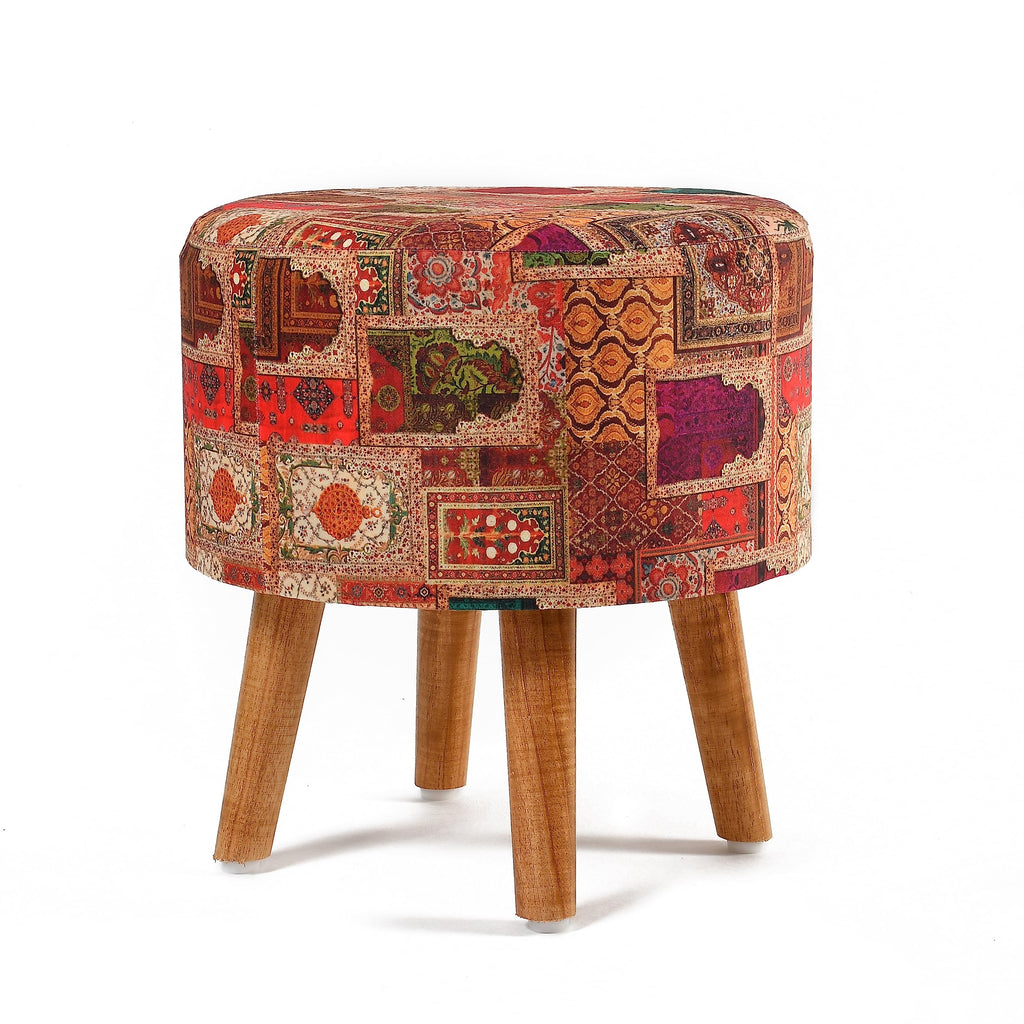 NACIA Printed Ottoman Stool for Living Room | Wooden Pouffe for Sitting and Footrest | Furniture for Home Decor