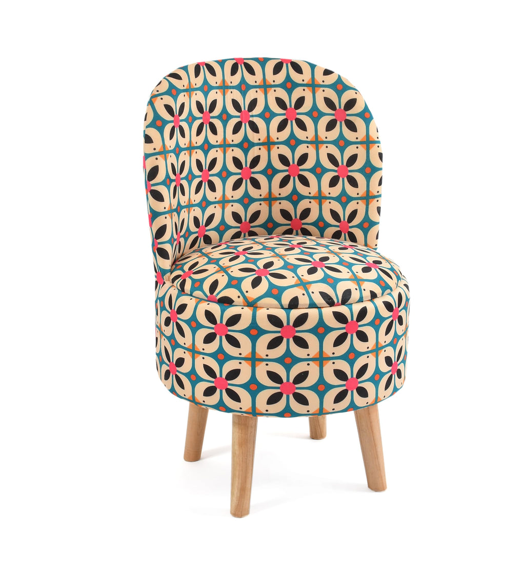 NACIA Velvet Printed Ottoman Chair | Dressing Table Chair for Bedroom Makeup Room Decor | Modern Upholstered Ottoman with Wooden Legs for Living Room & Home (18x18x32 Inches)