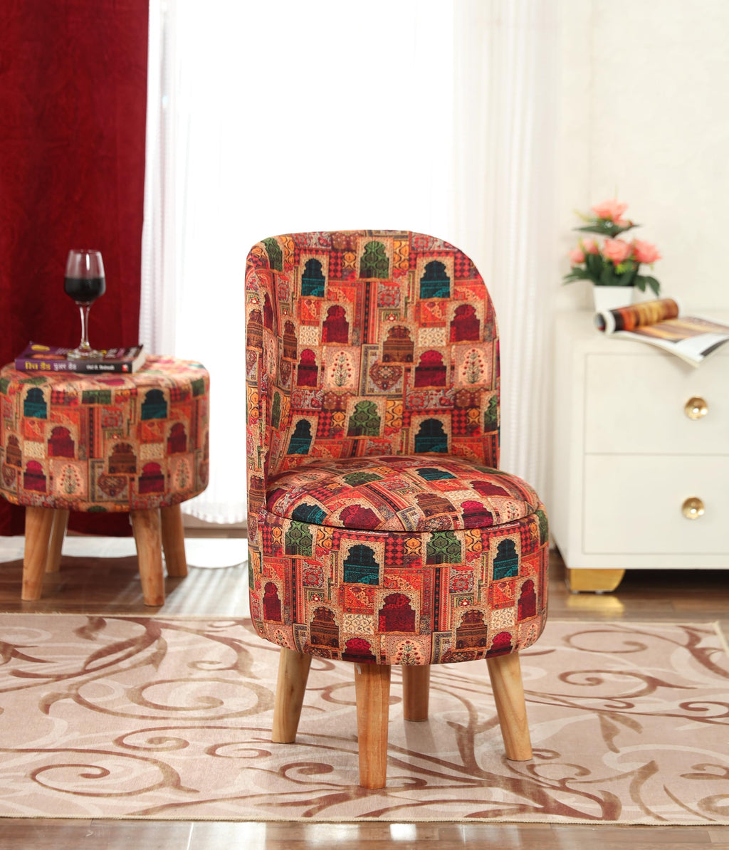 NACIA Velvet Printed Ottoman Chair | Dressing Table Chair for Bedroom Makeup Room Decor | Modern Upholstered Ottoman with Wooden Legs for Living Room & Home (18x18x32 Inches)