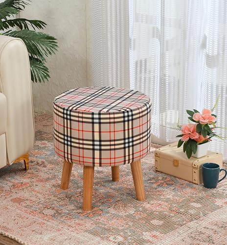 NACIA Velvet Printed Ottoman Chair with Stool Combo | Dressing Table Chair for Bedroom Makeup Room Decor | Modern Upholstered Ottoman with Wooden Legs for Living Room & Home