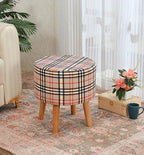 NACIA Velvet Printed Ottoman Chair with Stool Combo | Dressing Table Chair for Bedroom Makeup Room Decor | Modern Upholstered Ottoman with Wooden Legs for Living Room & Home