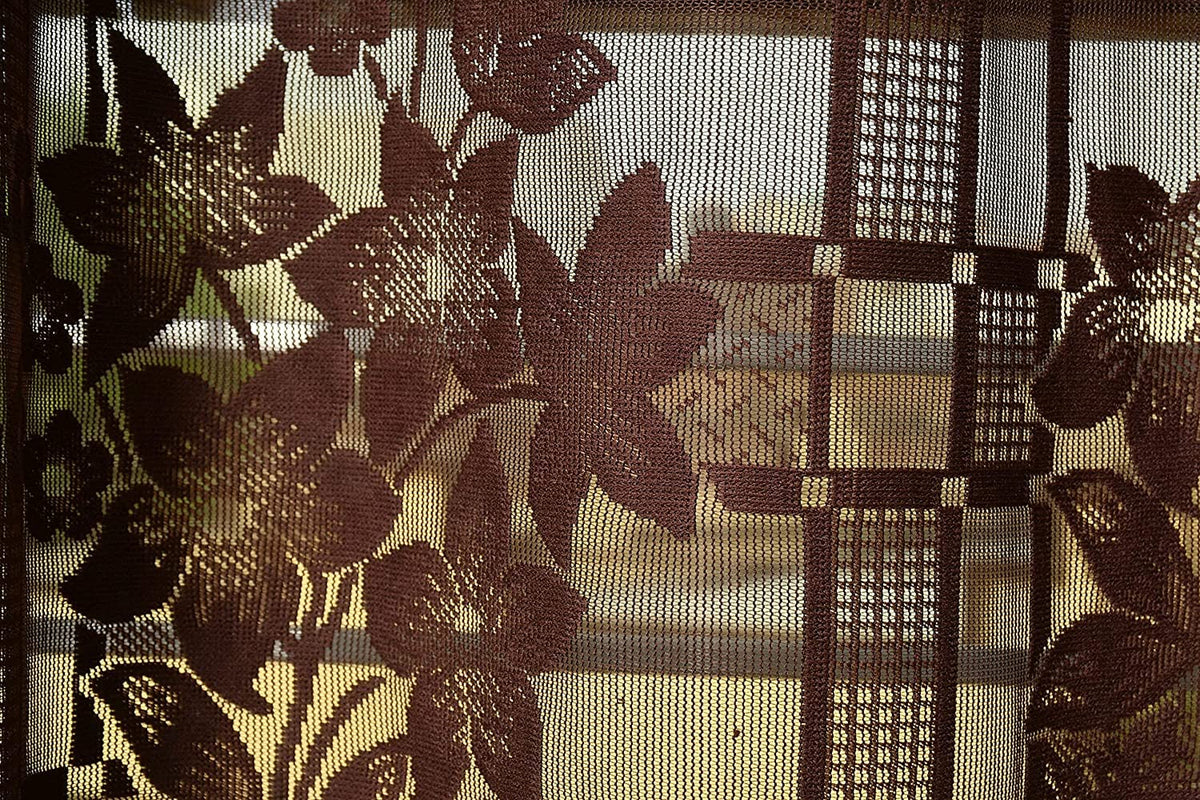 NACIA Heavy Polyester Net Semi Sheer Curtains for Door | Floral Design Grommet Curtains | Semi Transparent Window Drapes for Living Room Bedroom Home Décor