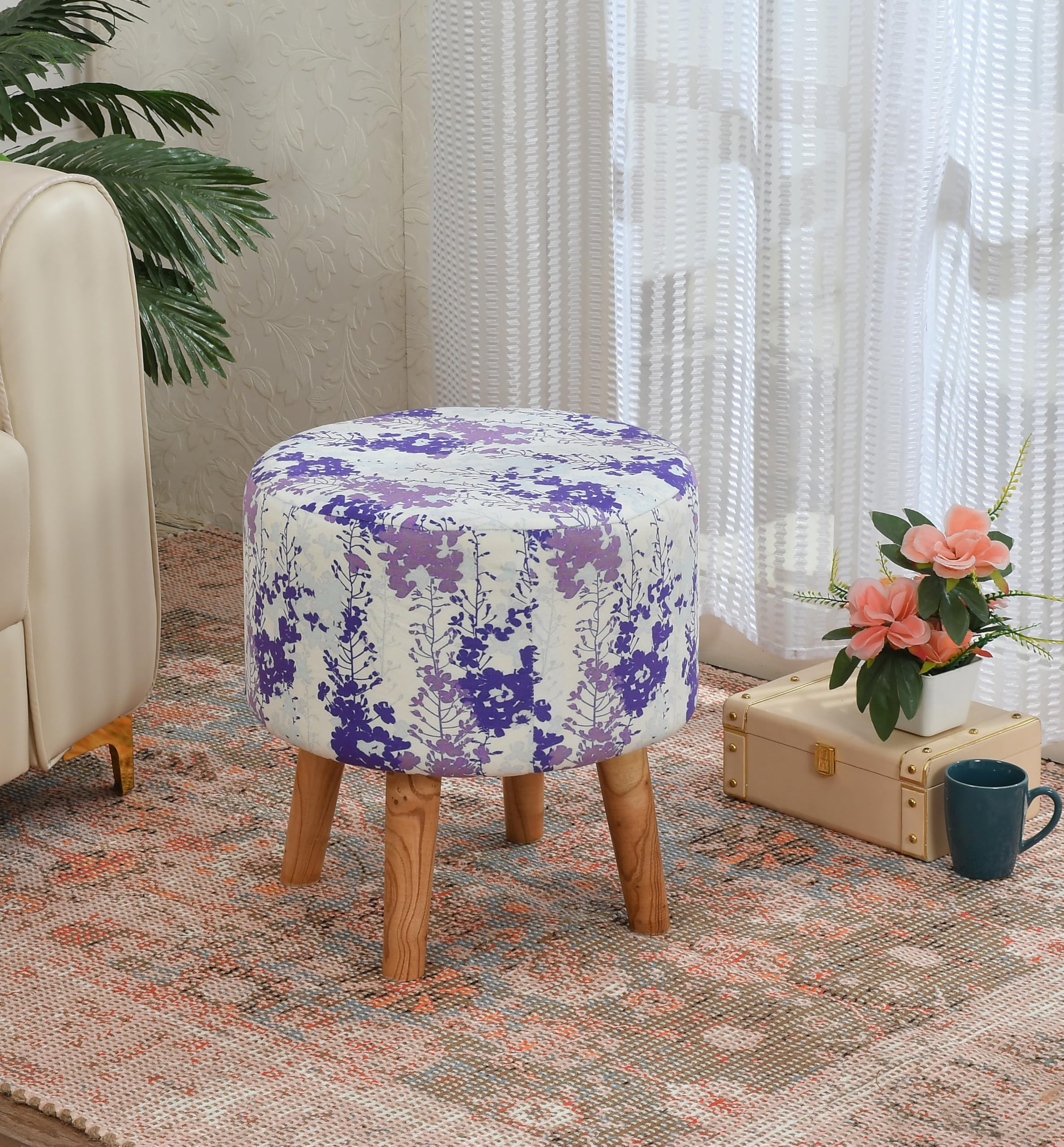 NACIA Elegant Ottoman Stool - Soft Cushioned Top for Seating & Footrest - Space-Saving, Stylish Design for Living Room, Bedroom & Office Spaces