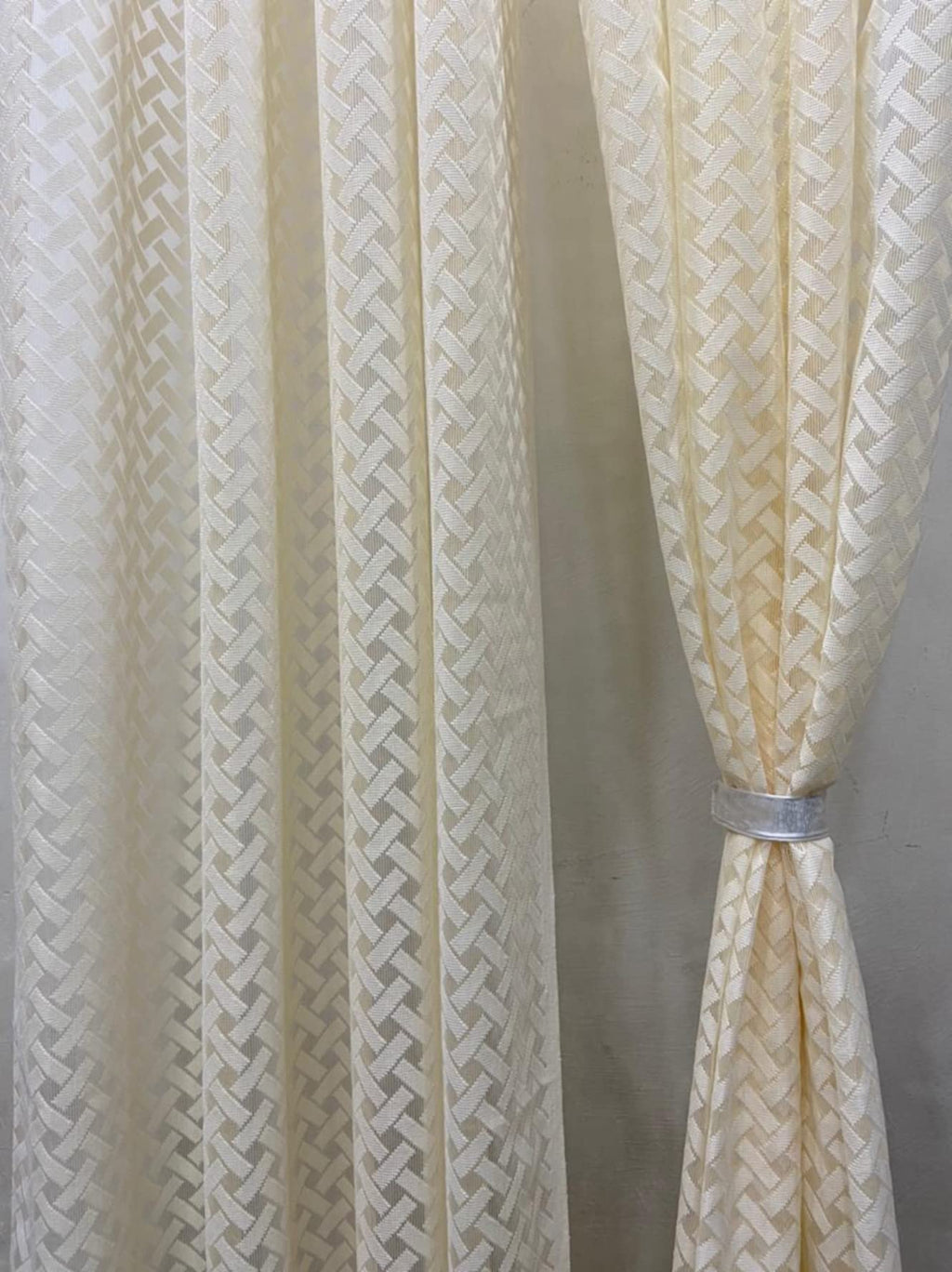 NACIA Criss Cross Net Semi Sheer Curtains | Geometric Door Curtains with Eyelet Rings | Light Filtering Polyester Curtains for Living Room and Bedroom