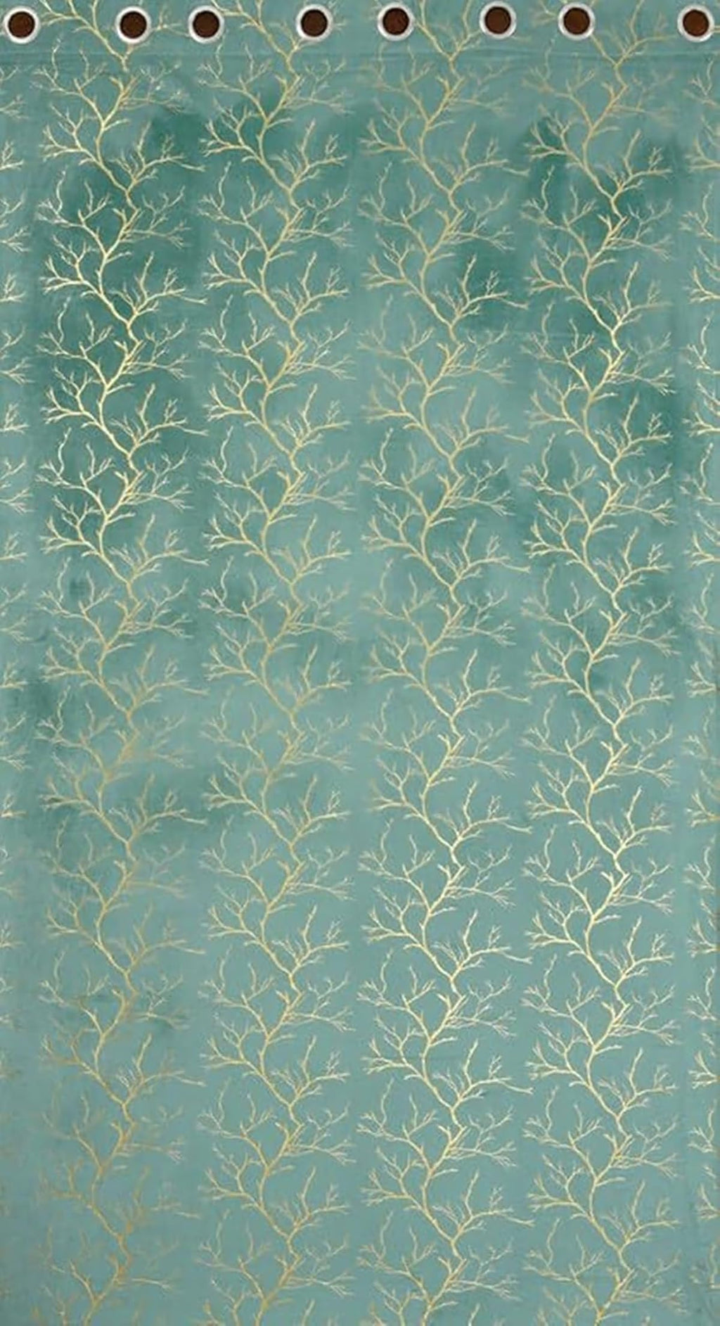 NACIA Golden Foil Print Velvet Curtains for Long Window, Door and Log Door | Decorative Eyelet Room Darkening Drapes with Metallic Tree Branch Design for Living Room and Home Décor, Pack of 1