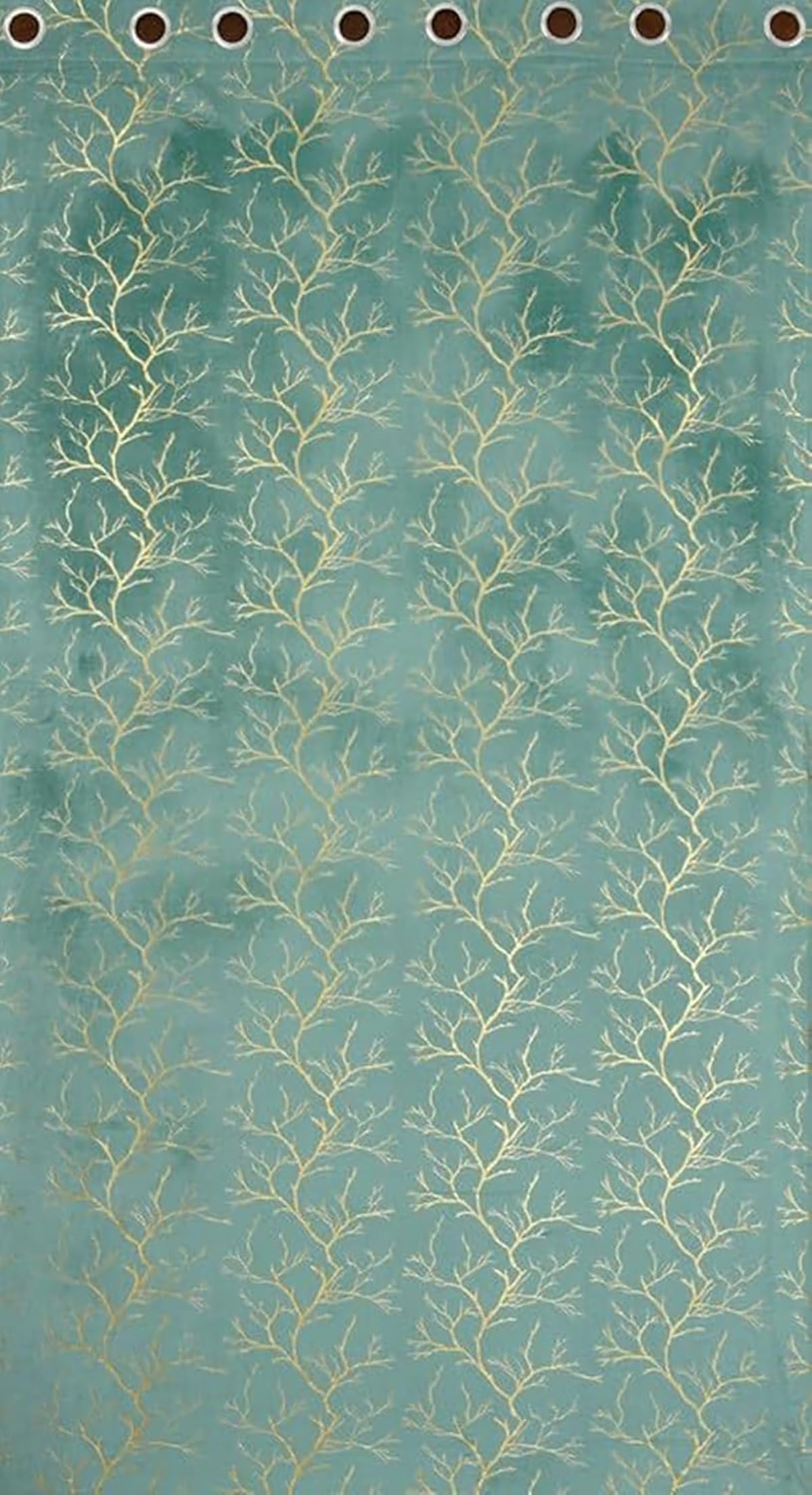 NACIA Golden Foil Print Velvet Curtains for Long Window, Door and Log Door | Decorative Eyelet Room Darkening Drapes with Metallic Tree Branch Design for Living Room and Home Décor, Pack of 1