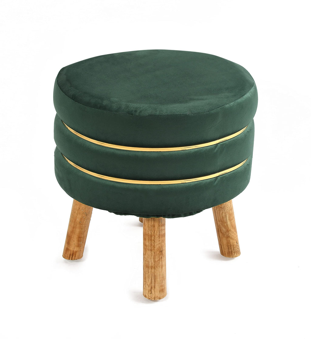 NACIA Velvet Upholstered Ottoman Stool with Wooden Legs | Round Pouffe Footrest Seat for Living Room Bedroom Balcony | Compact Foot Stool for Sitting Home Decor Furniture, 18 Inch