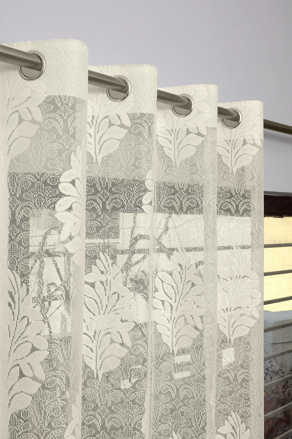 NACIA Heavy Polyester Net Semi Sheer Curtains for Door | Floral Design Grommet Curtains | Semi Transparent Window Drapes for Living Room Bedroom Home Décor