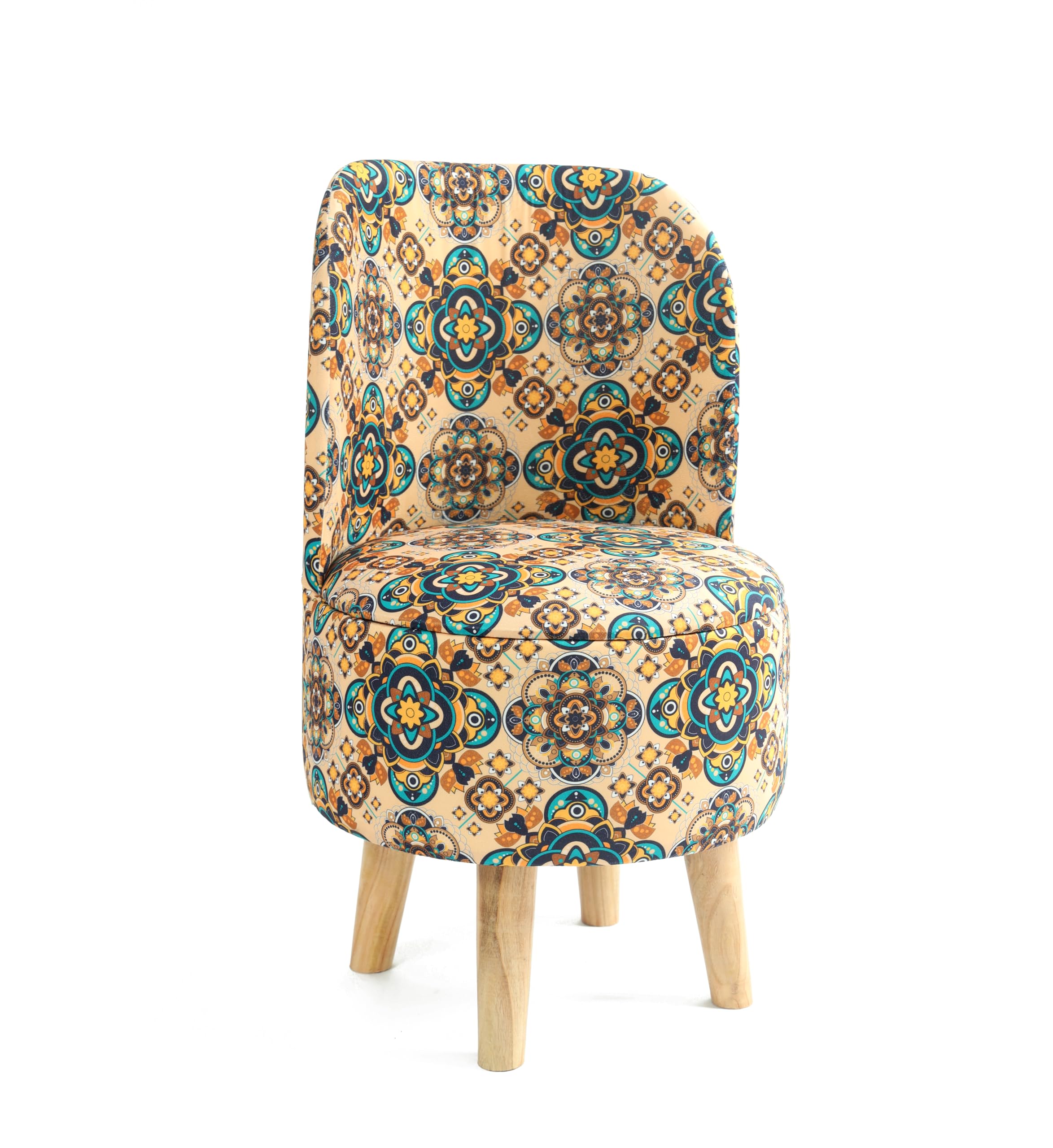 NACIA Velvet Printed Ottoman Chair | Dressing Table Chair for Bedroom Makeup Room Decor | Modern Upholstered Ottoman with Wooden Legs for Living Room & Home (18x18x32 Inches)