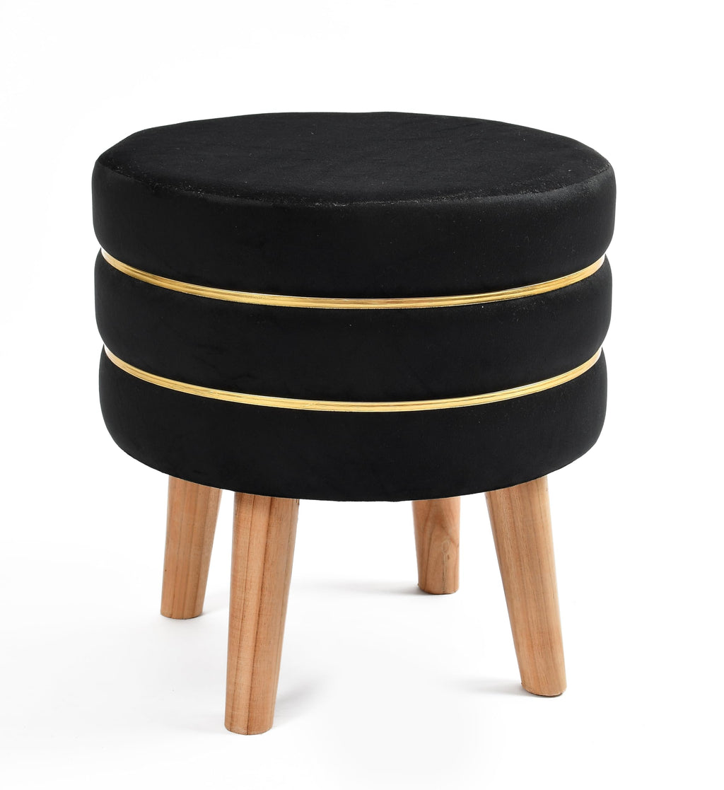 NACIA Velvet Upholstered Ottoman Stool with Wooden Legs | Round Pouffe Footrest Seat for Living Room Bedroom Balcony | Compact Foot Stool for Sitting Home Decor Furniture, 18 Inch