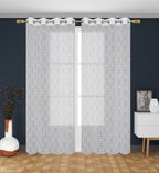 NACIA Heavy Polyester Net Semi Sheer Curtains for Door | Geometric Design Grommet Curtains | Semi Transparent Window Drapes for Living Room Bedroom Home Décor