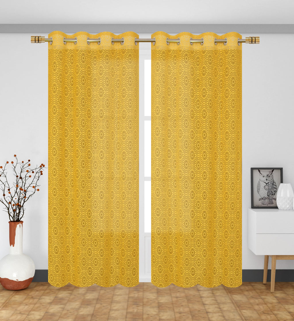 NACIA Heavy Polyester Net Semi Sheer Curtains for Door | Geometric Design Grommet Curtains | Semi Transparent Window Drapes for Living Room Bedroom Home Décor