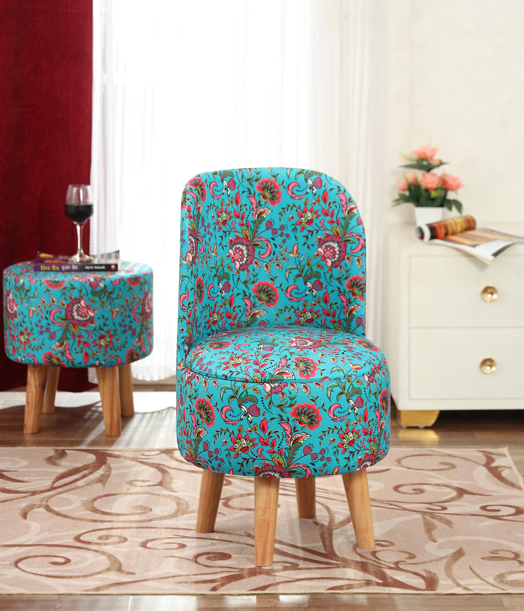 NACIA Velvet Printed Ottoman Chair with Stool Combo | Dressing Table Chair for Bedroom Makeup Room Decor | Modern Upholstered Ottoman with Wooden Legs for Living Room & Home