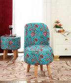 NACIA Velvet Printed Ottoman Chair with Stool Combo | Dressing Table Chair for Bedroom Makeup Room Decor | Modern Upholstered Ottoman with Wooden Legs for Living Room & Home