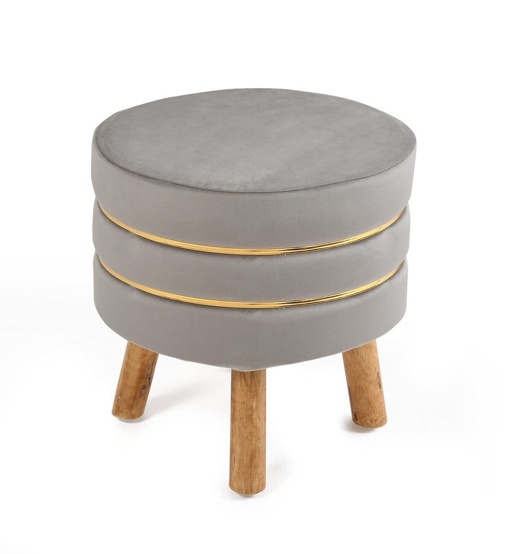 NACIA Velvet Upholstered Ottoman Stool with Wooden Legs | Round Pouffe Footrest Seat for Living Room Bedroom Balcony | Compact Foot Stool for Sitting Home Decor Furniture, 18 Inch
