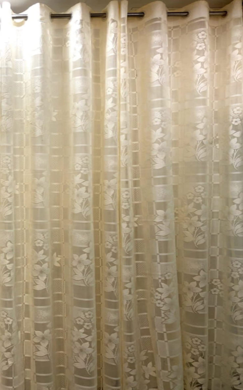 NACIA Heavy Polyester Net Semi Sheer Curtains for Door | Floral Design Grommet Curtains | Semi Transparent Window Drapes for Living Room Bedroom Home Décor