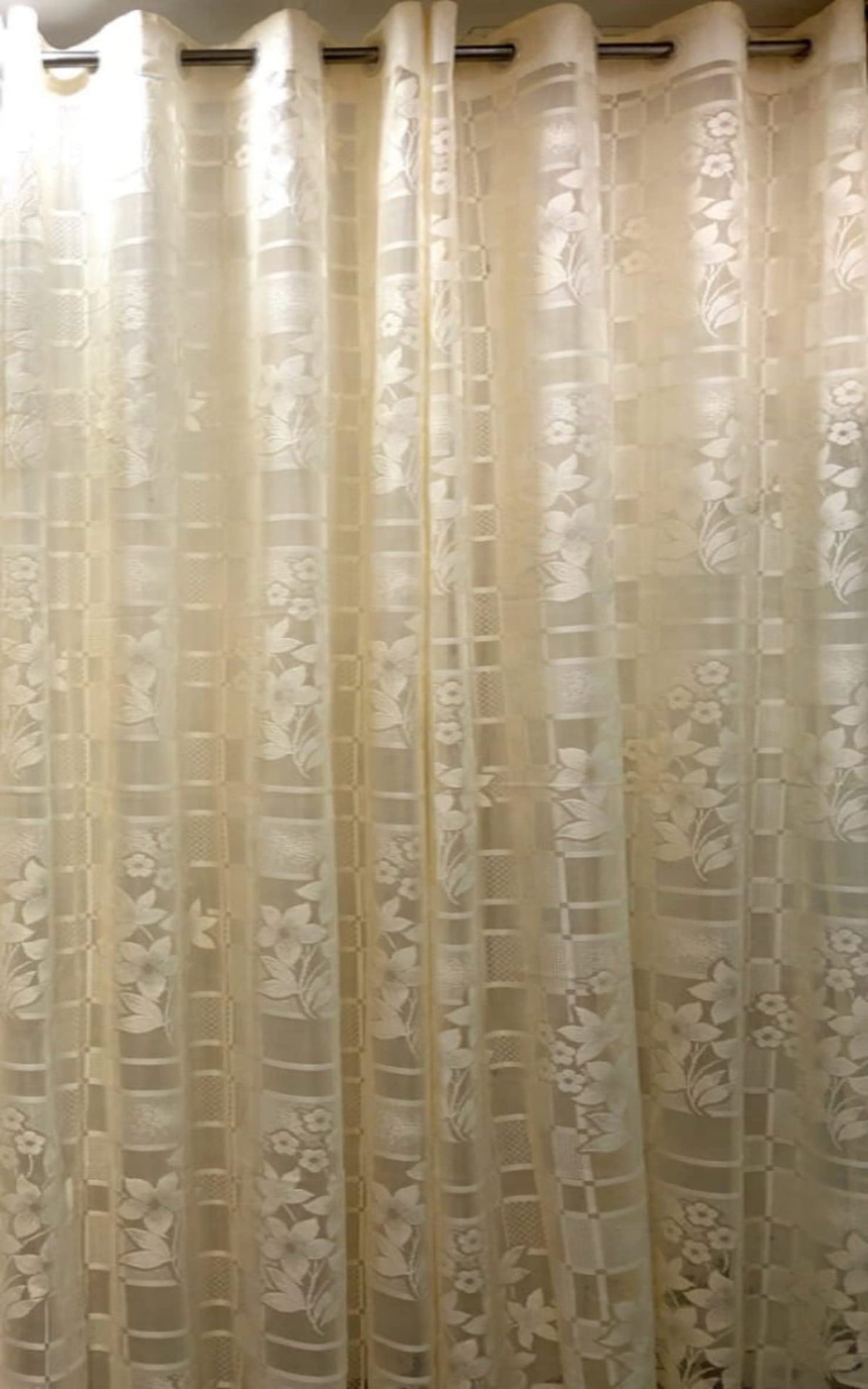 NACIA Heavy Polyester Net Semi Sheer Curtains for Door | Floral Design Grommet Curtains | Semi Transparent Window Drapes for Living Room Bedroom Home Décor