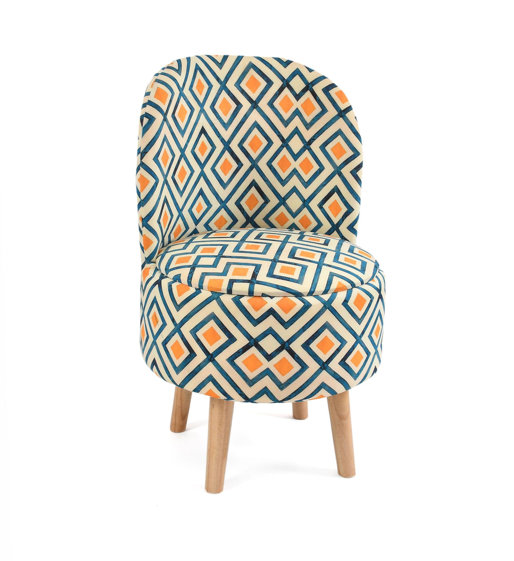 NACIA Velvet Printed Ottoman Chair with Stool Combo | Dressing Table Chair for Bedroom Makeup Room Decor | Modern Upholstered Ottoman with Wooden Legs for Living Room & Home