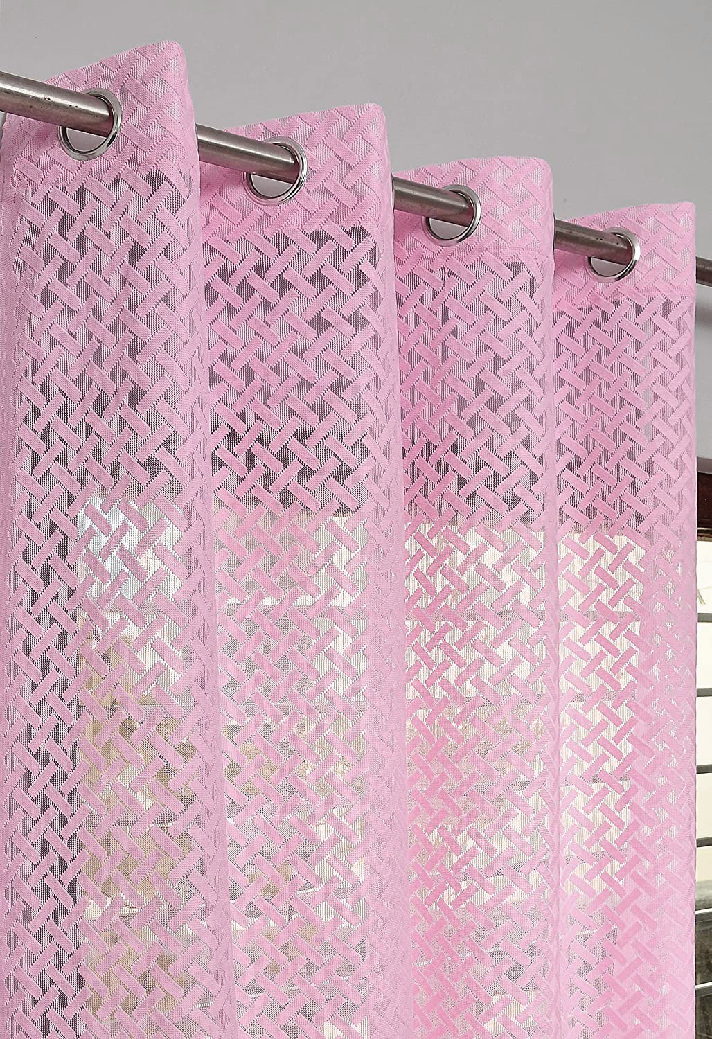 NACIA Criss Cross Net Semi Sheer Curtains | Geometric Door Curtains with Eyelet Rings | Light Filtering Polyester Curtains for Living Room and Bedroom