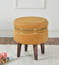 NACIA Ottoman Pouffe Stool for Living Room | Round Cushioned Footstool with Wooden & Gold Metal Legs | Dressing Table Chair for Home Decor, Bedroom & Balcony Use