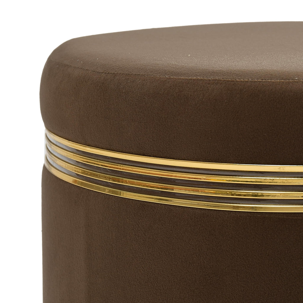 NACIA Ottoman Pouffe Stool for Living Room | Round Cushioned Footstool with Wooden & Gold Metal Legs | Dressing Table Chair for Home Decor, Bedroom & Balcony Use