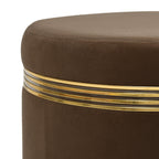 NACIA Ottoman Pouffe Stool for Living Room | Round Cushioned Footstool with Wooden & Gold Metal Legs | Dressing Table Chair for Home Decor, Bedroom & Balcony Use