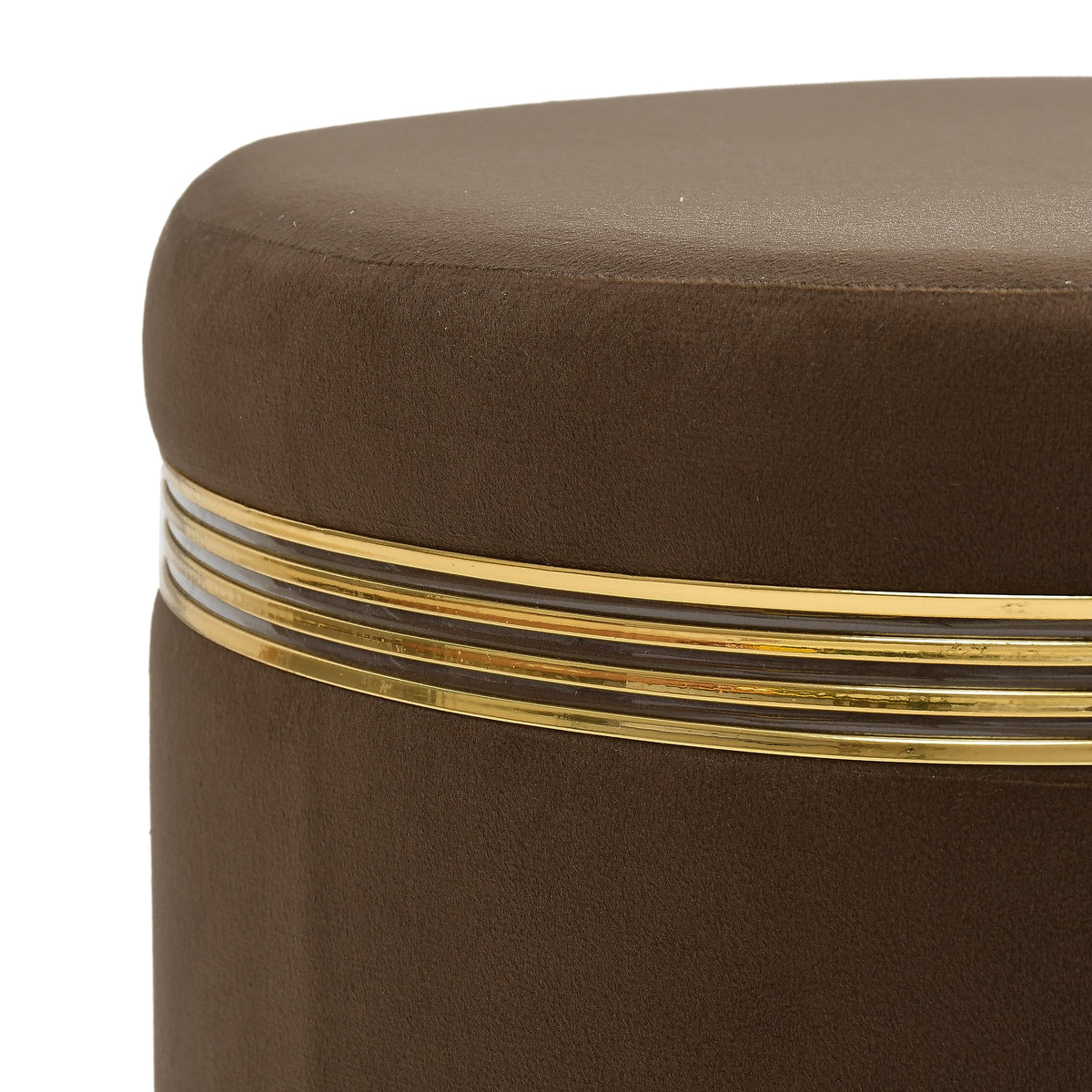 NACIA Ottoman Pouffe Stool for Living Room | Round Cushioned Footstool with Wooden & Gold Metal Legs | Dressing Table Chair for Home Decor, Bedroom & Balcony Use