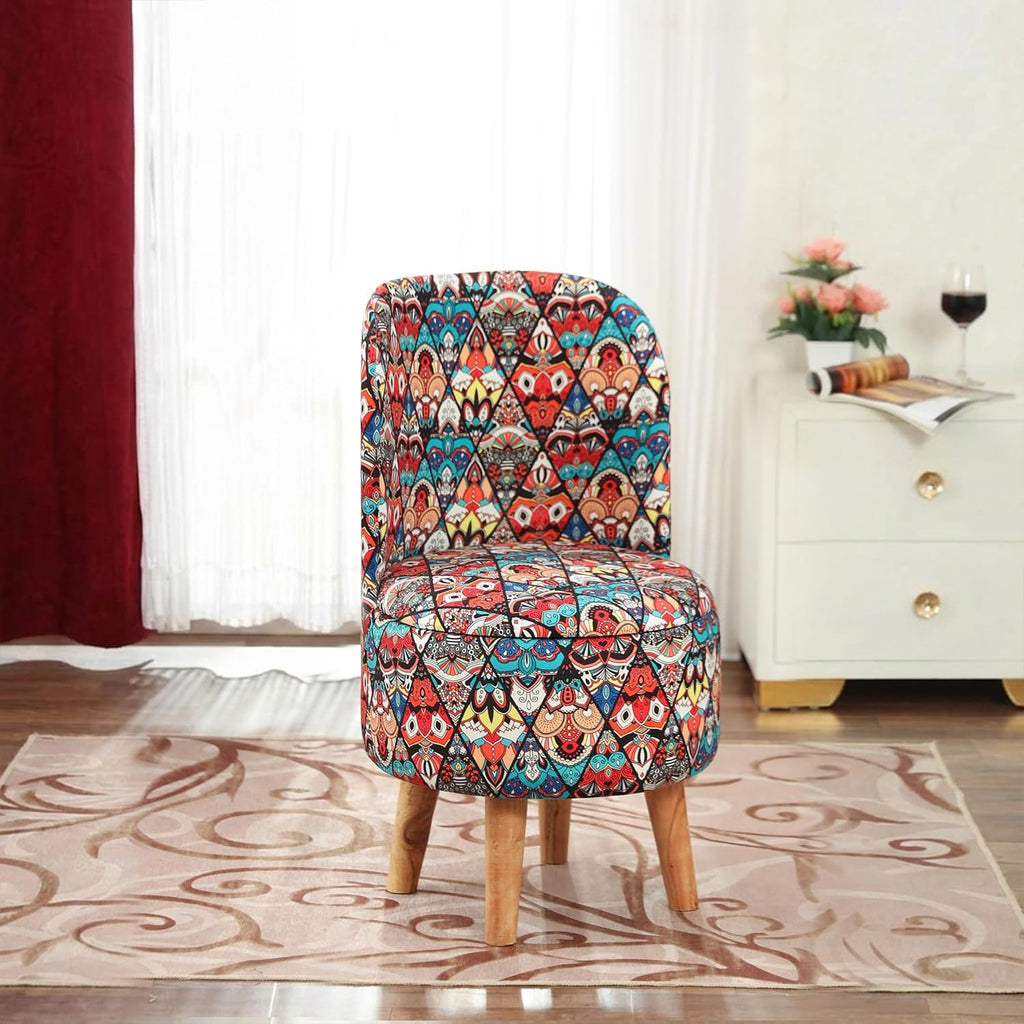 NACIA Velvet Printed Ottoman Chair | Dressing Table Chair for Bedroom Makeup Room Decor | Modern Upholstered Ottoman with Wooden Legs for Living Room & Home (18x18x32 Inches)