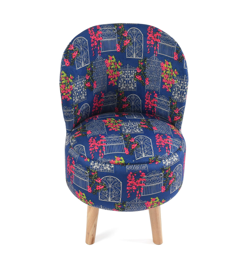 NACIA Velvet Printed Ottoman Chair with Stool Combo | Dressing Table Chair for Bedroom Makeup Room Decor | Modern Upholstered Ottoman with Wooden Legs for Living Room & Home