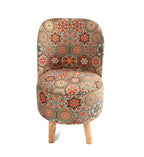 NACIA Velvet Printed Ottoman Chair with Stool Combo | Dressing Table Chair for Bedroom Makeup Room Decor | Modern Upholstered Ottoman with Wooden Legs for Living Room & Home