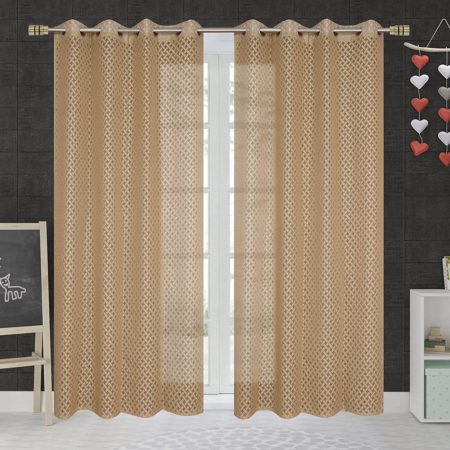 NACIA Criss Cross Net Semi Sheer Curtains | Geometric Door Curtains with Eyelet Rings | Light Filtering Polyester Curtains for Living Room and Bedroom