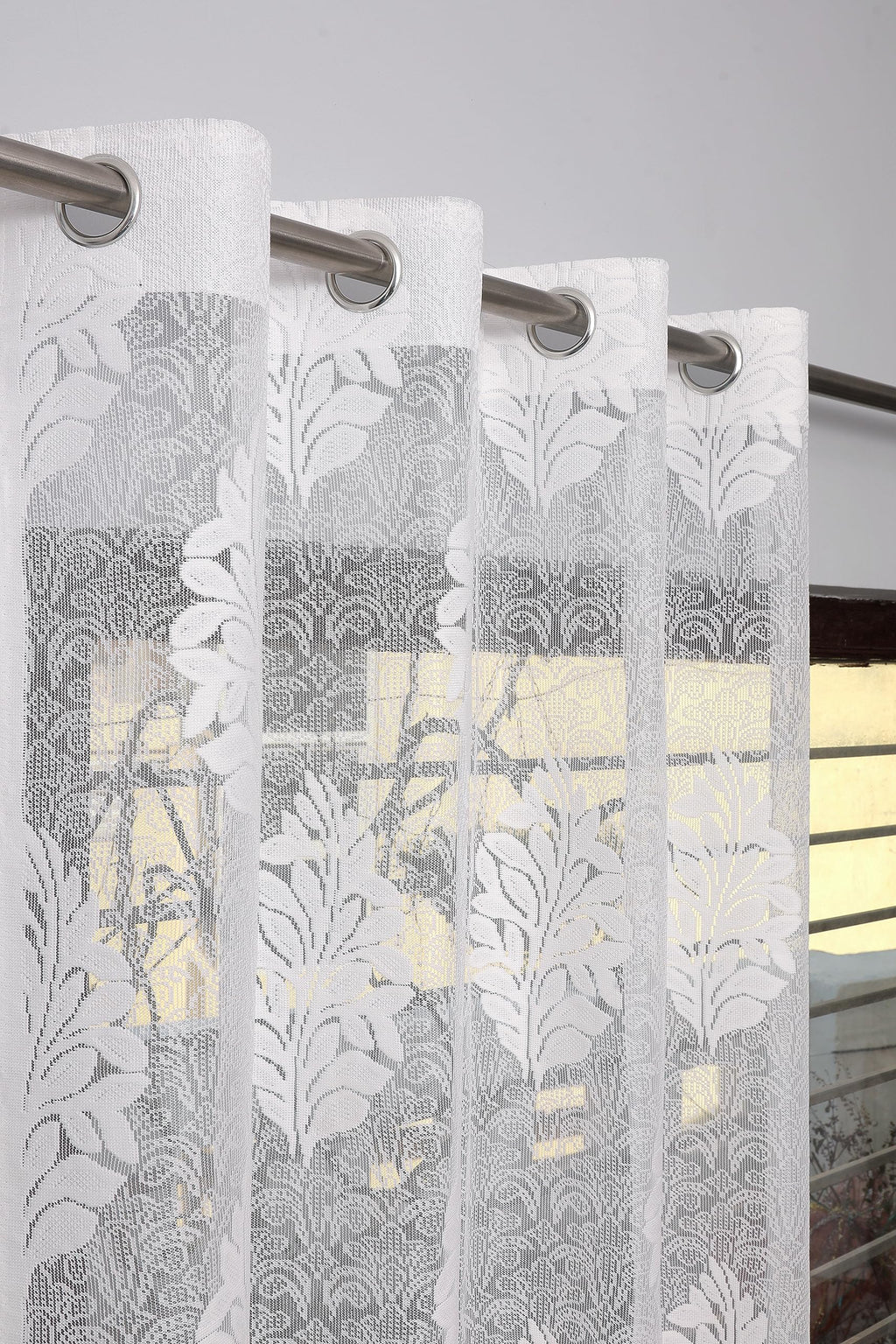 NACIA Heavy Polyester Net Semi Sheer Curtains for Door | Floral Design Grommet Curtains | Semi Transparent Window Drapes for Living Room Bedroom Home Décor