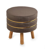 NACIA Velvet Upholstered Ottoman Stool with Wooden Legs | Round Pouffe Footrest Seat for Living Room Bedroom Balcony | Compact Foot Stool for Sitting Home Decor Furniture, 18 Inch