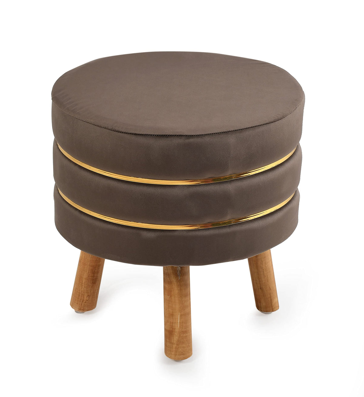 NACIA Velvet Upholstered Ottoman Stool with Wooden Legs | Round Pouffe Footrest Seat for Living Room Bedroom Balcony | Compact Foot Stool for Sitting Home Decor Furniture, 18 Inch