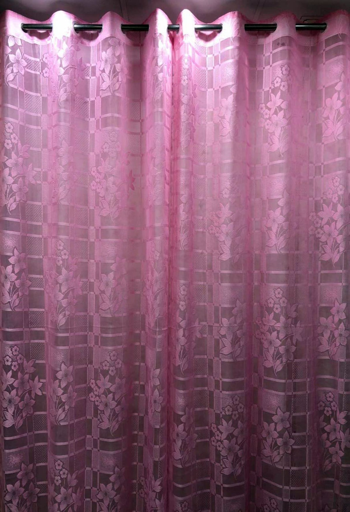 NACIA Heavy Polyester Net Semi Sheer Curtains for Door | Floral Design Grommet Curtains | Semi Transparent Window Drapes for Living Room Bedroom Home Décor