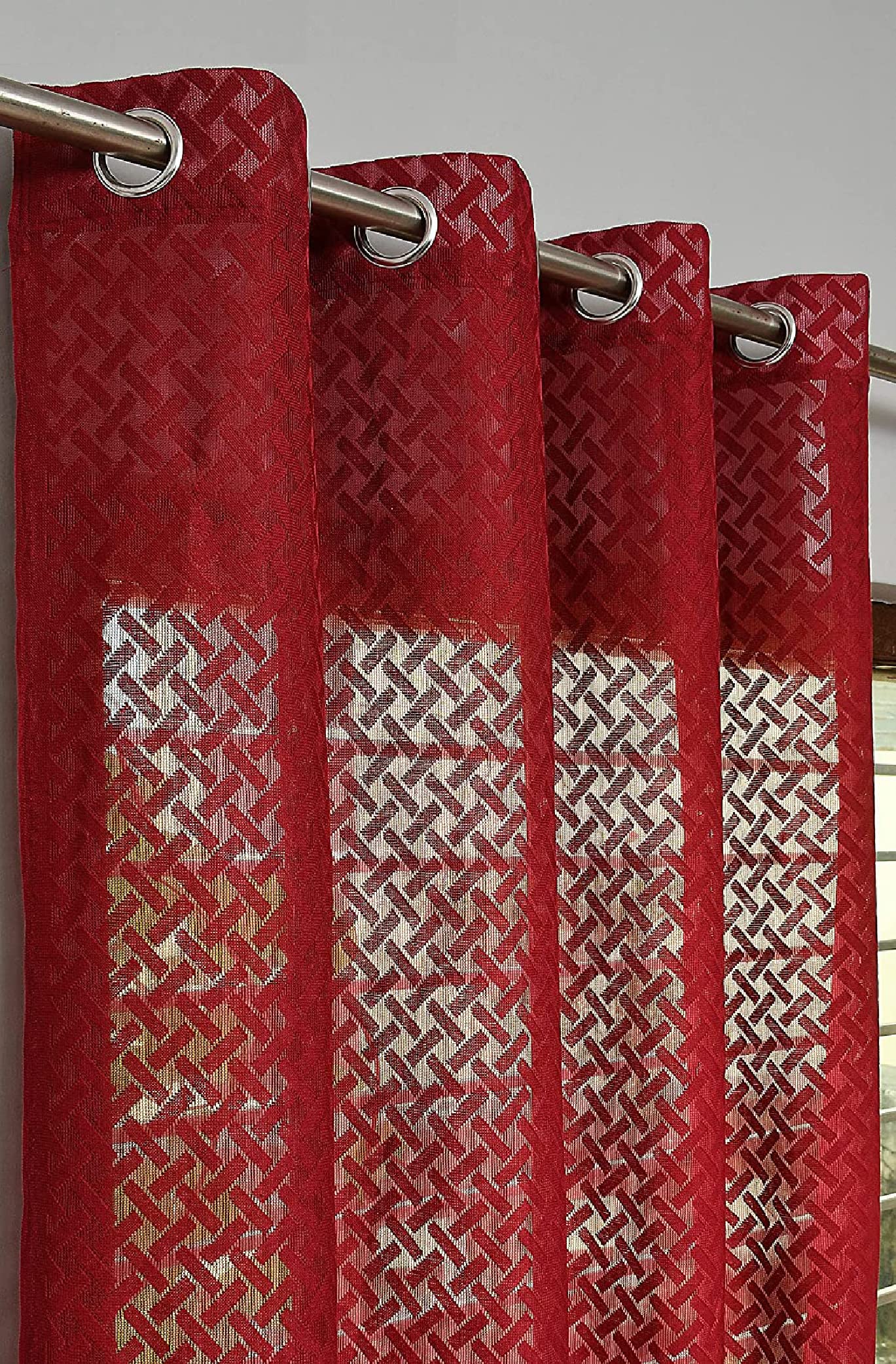 NACIA Criss Cross Net Semi Sheer Curtains | Geometric Door Curtains with Eyelet Rings | Light Filtering Polyester Curtains for Living Room and Bedroom