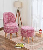 NACIA Velvet Printed Ottoman Chair with Stool Combo | Dressing Table Chair for Bedroom Makeup Room Decor | Modern Upholstered Ottoman with Wooden Legs for Living Room & Home