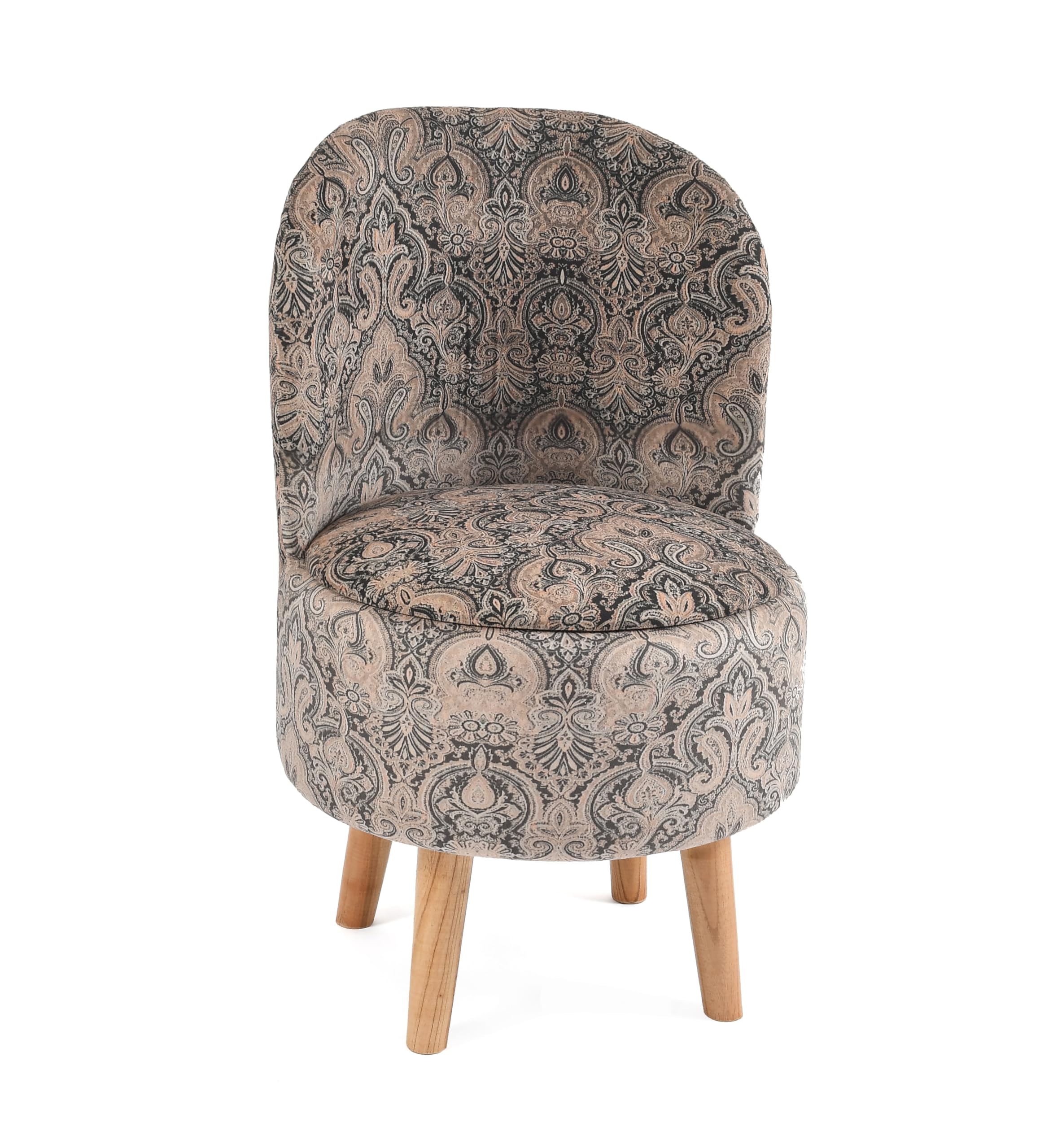 NACIA Velvet Printed Ottoman Chair with Stool Combo | Dressing Table Chair for Bedroom Makeup Room Decor | Modern Upholstered Ottoman with Wooden Legs for Living Room & Home