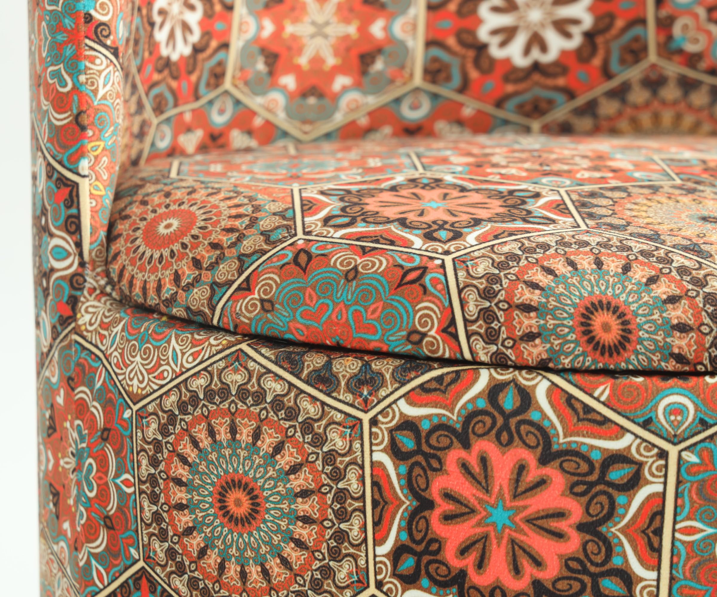 NACIA Velvet Printed Ottoman Chair with Stool Combo | Dressing Table Chair for Bedroom Makeup Room Decor | Modern Upholstered Ottoman with Wooden Legs for Living Room & Home
