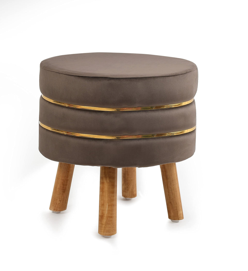 NACIA Velvet Upholstered Ottoman Stool with Wooden Legs | Round Pouffe Footrest Seat for Living Room Bedroom Balcony | Compact Foot Stool for Sitting Home Decor Furniture, 18 Inch