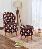 NACIA Velvet Printed Ottoman Chair with Stool Combo | Dressing Table Chair for Bedroom Makeup Room Decor | Modern Upholstered Ottoman with Wooden Legs for Living Room & Home