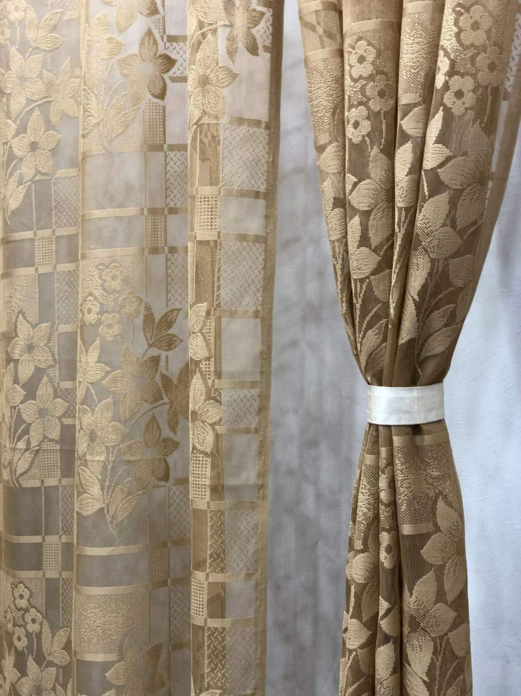 NACIA Heavy Polyester Net Semi Sheer Curtains for Door | Floral Design Grommet Curtains | Semi Transparent Window Drapes for Living Room Bedroom Home Décor