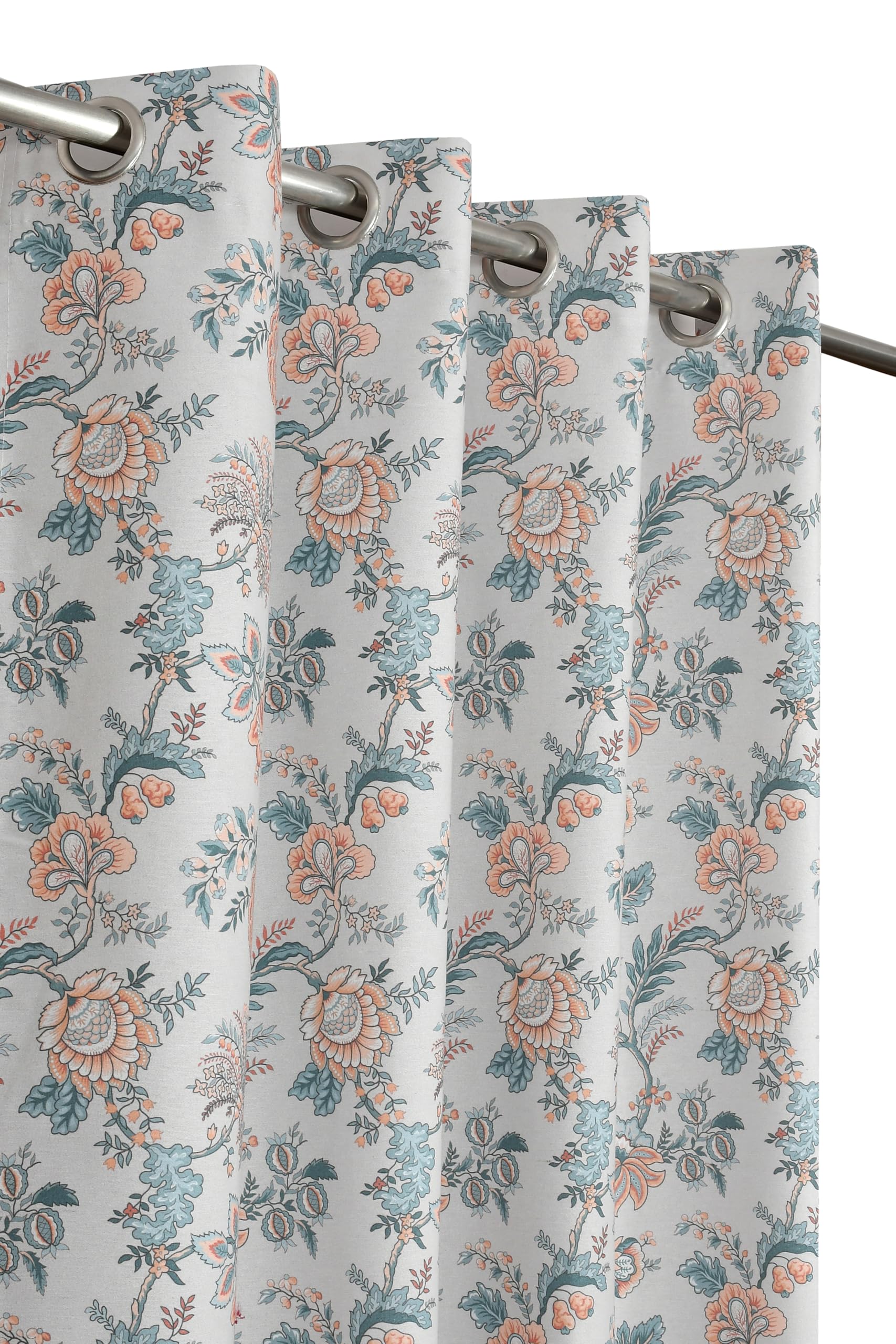 NACIA Cotton Room Darkening Printed Eyelet Curtains for Door, Long Door and Window | Geometric Printed Curtain Panel for Living Room and Bedroom | Grommet Window Drapes